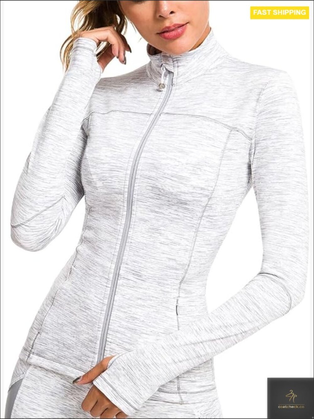 Full Zip Running Jacket Lightweight Athletic Track Jacket with Thumbholes &